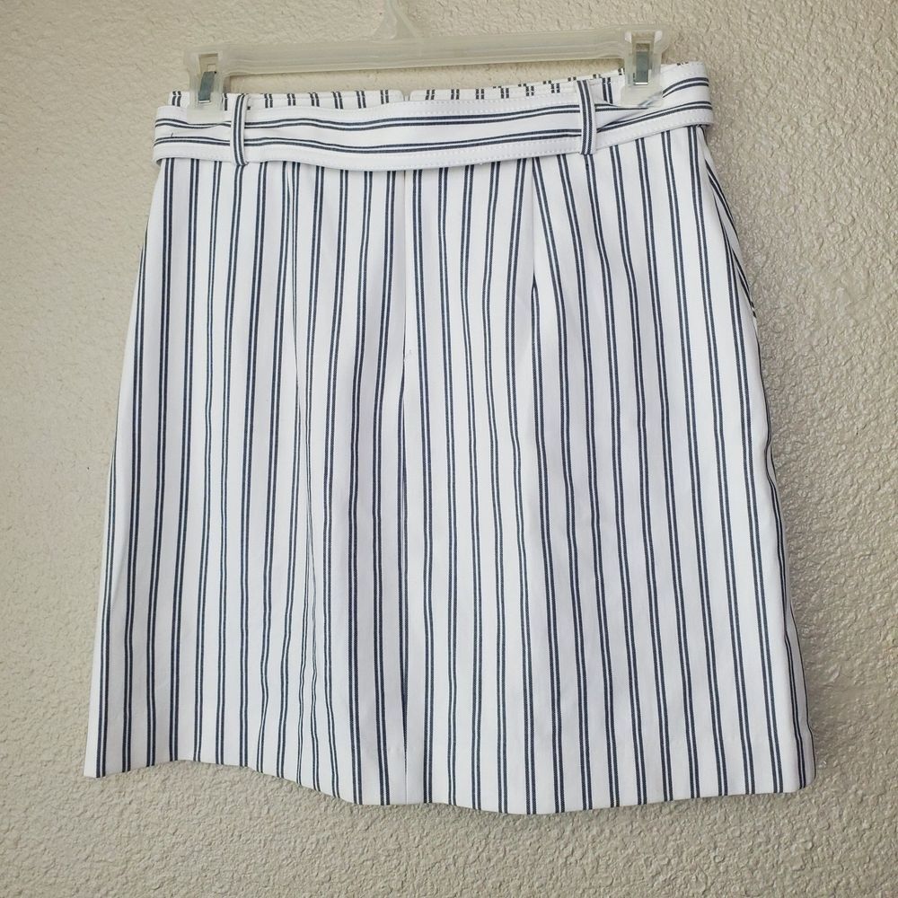 ANN TAYLOR Striped Buckle Belted Lined Pencil Skirt Size 8p Petite Womens - Picture 2 of 8